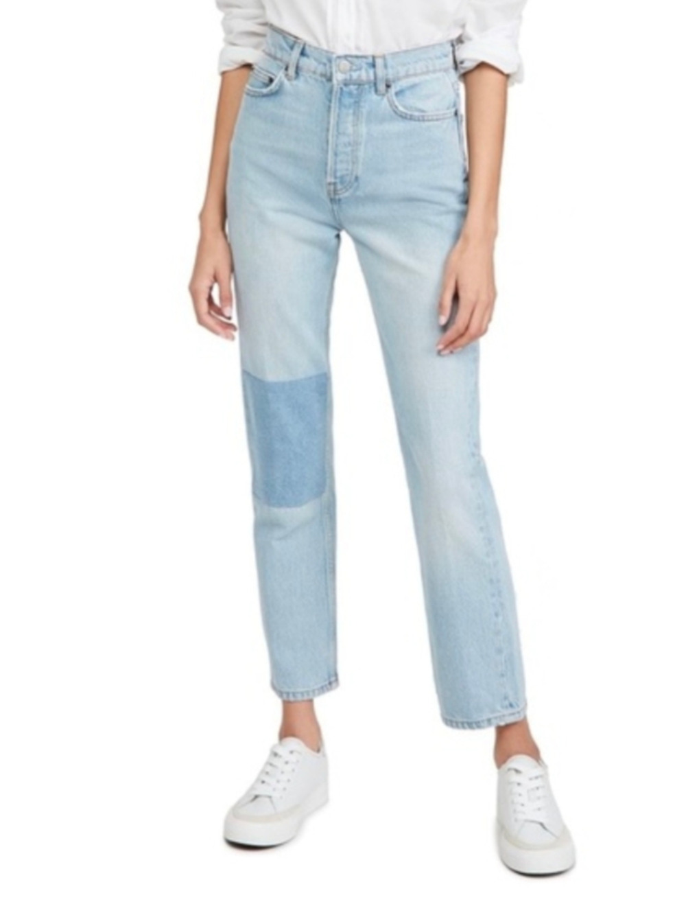 Reformation Cynthia Patch High Rise Straight Leg Jeans Tahoe Wash NWT Size 24